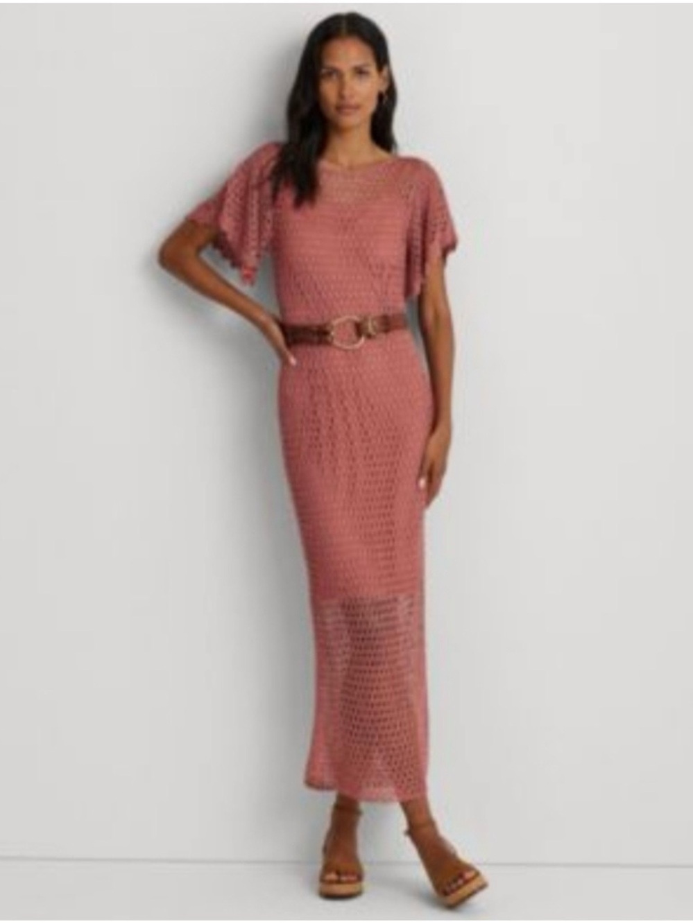 Lauren Ralph Lauren Dusty Rose Crochet Maxi Dress